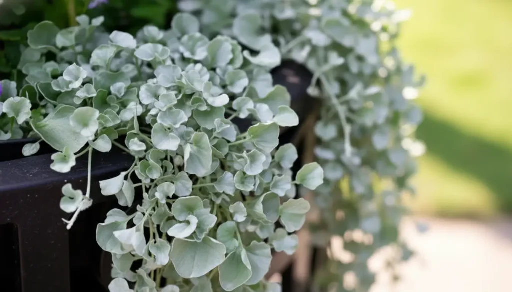 Silver Falls plant leaves looking like a metallic waterfall